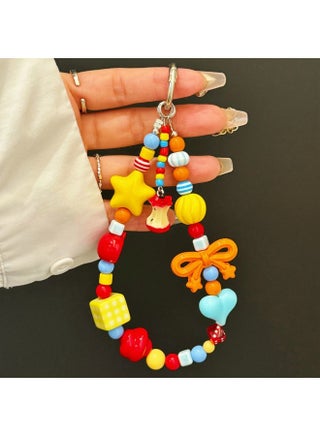 Kawaii Beaded Pearl Phone Charms Strap Cute apple blossoms Cell Phone Lanyard Wrist Strap - view 3